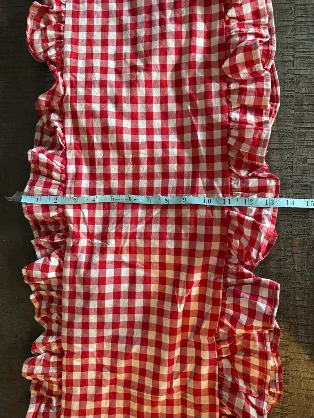 Gingham Ruffle  Red White Plaid Rustic Ruffled Edge Table Runner 118 x 13 inches